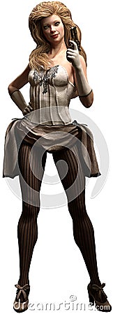 Wild west saloon dancer with Derringer 3D illustration Cartoon Illustration