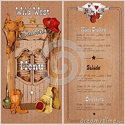 Wild west saloon menu Vector Illustration