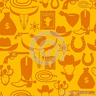 Wild west seamless pattern with cowboy objects and Vector Illustration