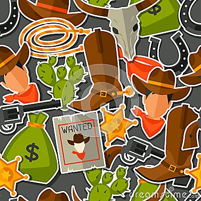 Wild west seamless pattern with cowboy objects and Vector Illustration