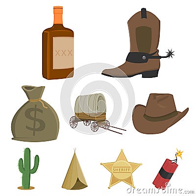 Wild west set icons in cartoon style. Big collection of wild west vector symbol stock illustration Vector Illustration