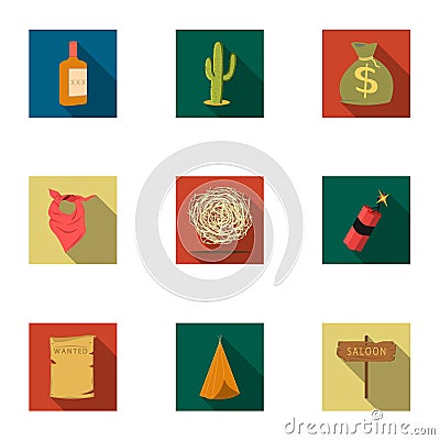 Wild west set icons in flat style. Big collection of wild west vector symbol stock illustration Vector Illustration