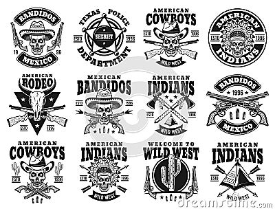 Wild west set of vector emblems, labels, badges Vector Illustration