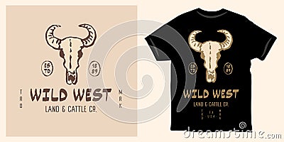 Wild west skull vintage logo t-shirt print design Vector Illustration