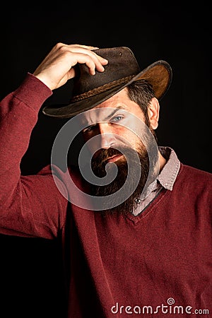 Wild West. Texas cowboy. Handsome man portrait. American Western. Retro style. Stock Photo
