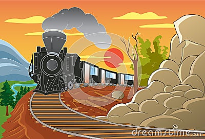 The Wild West Train Vector Illustration Cartoon Illustration