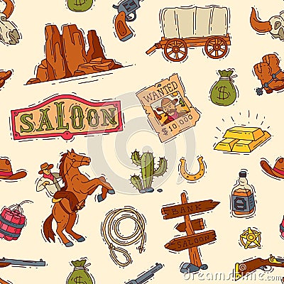 Wild west vector western cowboy or sheriff in wildlife desert with cactus illustration wildly character in hat with gun Vector Illustration