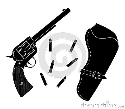 Wild west wood handle revolver with holster and Vector Illustration