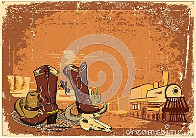 Wild western background with locomotive Vector Illustration