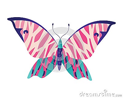Wild wildlife forest butterfly isolated on white, icon cartoon vector illustration. Living nature animal moth insect Vector Illustration