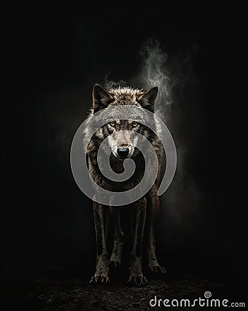 A wild wolf on a black background Stock Photo