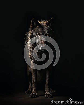 A wild wolf on a black background Stock Photo