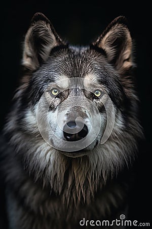 A wild wolf on a black background Stock Photo