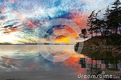 Wildcat Cove in Washington State at Sunset Stock Photo