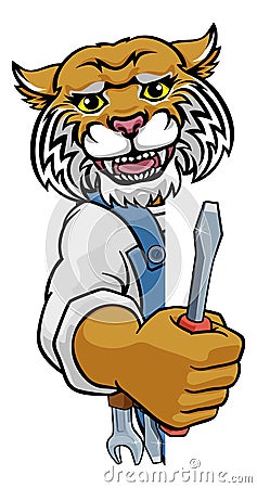 Wildcat Electrician Handyman Holding Screwdriver Vector Illustration