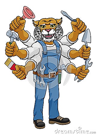 Wildcat Multitasking Handyman Holding Tools Vector Illustration