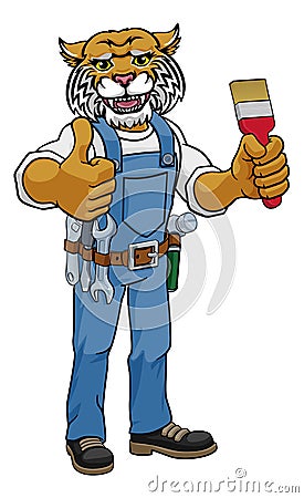 Wildcat Painter Decorator Holding Paintbrush Vector Illustration