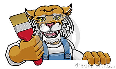Wildcat Painter Decorator Holding Paintbrush Vector Illustration