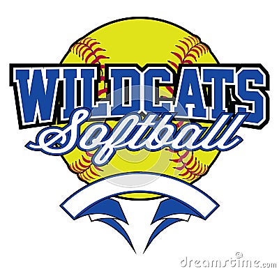 Wildcats Softball Design With Banner and Ball Vector Illustration