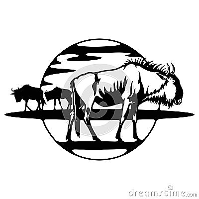 Wildebeest - savanna, Africa Wildlife, Wildlife Stencils - Forest Silhouettes for Cricut, Wildlife clipart, png Cut file Vector Illustration