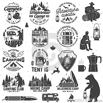 Wilderness camp. Be wild and free. Vector. Concept for badge, shirt or logo, print, stamp, patch. Vintage typography Vector Illustration