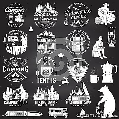 Wilderness camp. Be wild and free. Vector. Concept for badge, shirt or logo, print, stamp, patch. Vintage typography Vector Illustration