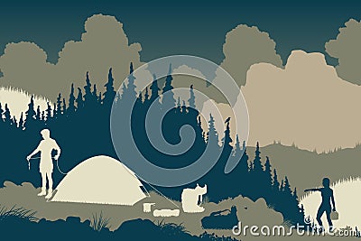 Wilderness camp Vector Illustration
