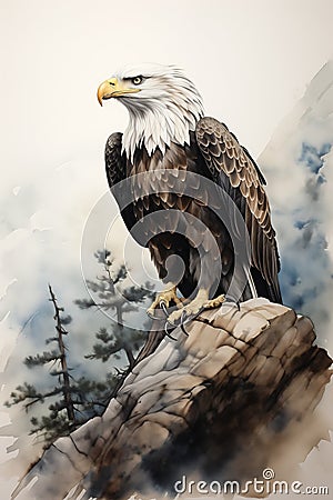 Wilderness Majesty: A Painted Portrait of the Majestic Bald Eagl Stock Photo