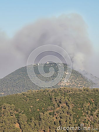 Wildfire on the biblical Mount Tabor, Israel Stock Photo
