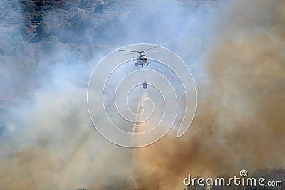 Wildfire Burning Helicopters Putting Out Fire Stock Photo