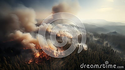 Wildfire. Flame and smoke in the forest. Aerial view Stock Photo