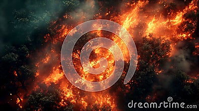 Wildfire forest fire burning. Top view of forest fire Stock Photo