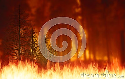 Wildfire or Forest fire graphic illustration for billboard. Cartoon Illustration