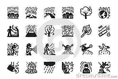 Wildfire,Forest fire Hand drawn Icon set Vector Illustration