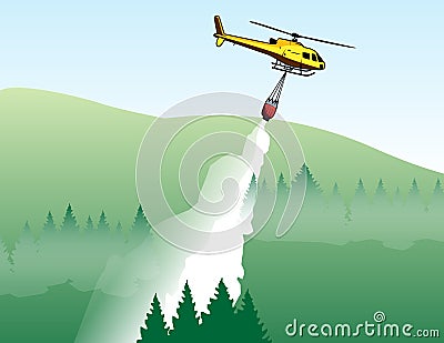 Wildfire-Helicopter performing water drop Vector Illustration