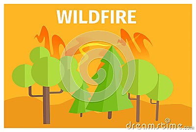 Wildfire Warning Ecology Themed Cartoon Poster Vector Illustration