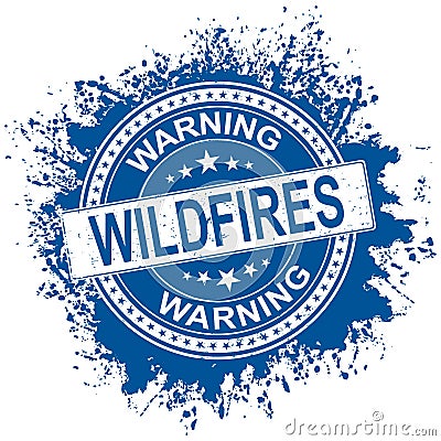 Wildfire warning rubber stamp style emblem. on white Vector Illustration