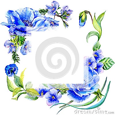 Wildflower anemone flower frame in a watercolor style isolated. Stock Photo