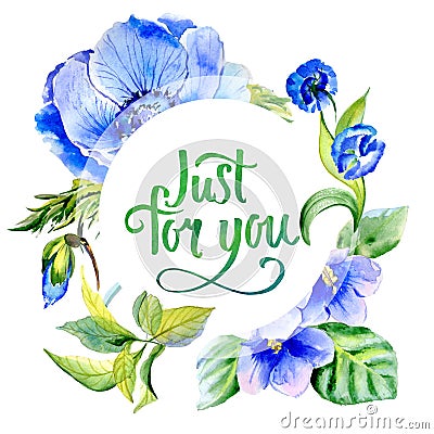 Wildflower anemone flower frame in a watercolor style isolated. Stock Photo