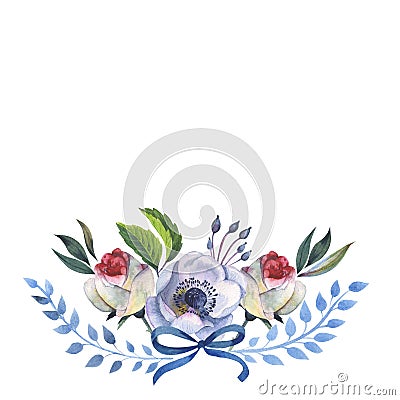 Wildflower anemone flower frame in a watercolor style isolated. Stock Photo