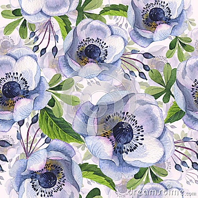 Wildflower anemone flower pattern in a watercolor style isolated Stock Photo