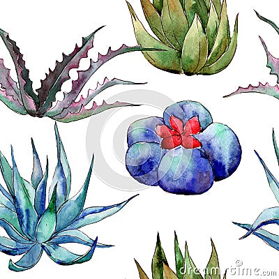 Wildflower cactus pattern in a watercolor style. Stock Photo