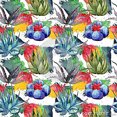 Wildflower cactus pattern in a watercolor style. Stock Photo