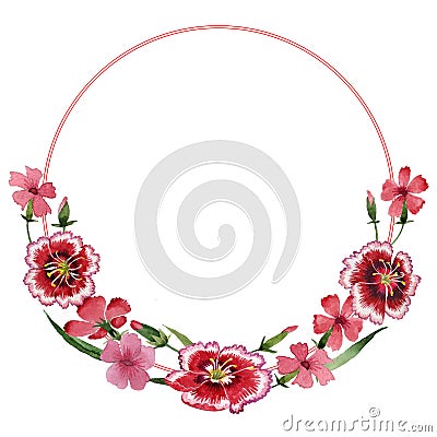 Wildflower carnation flower frame in a watercolor style isolated. Stock Photo