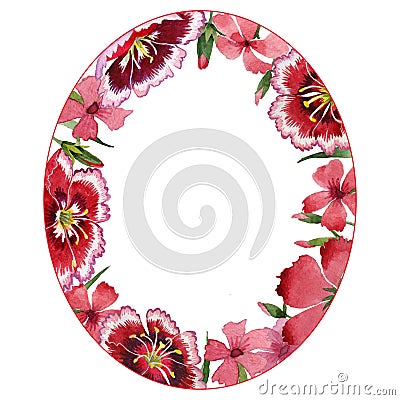 Wildflower carnation flower frame in a watercolor style isolated. Stock Photo