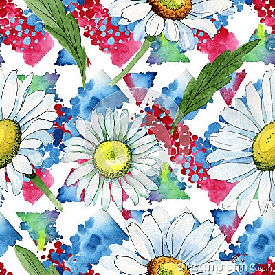 Wildflower chamomile flower pattern in a watercolor style. Stock Photo