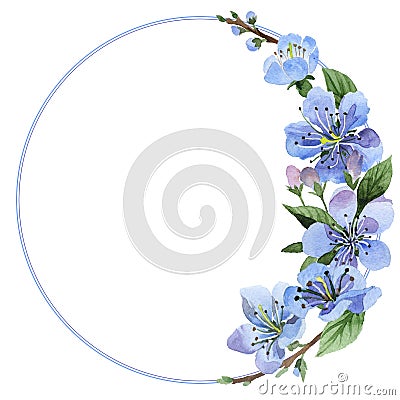 Wildflower cherry flower frame in a watercolor style isolated. Stock Photo