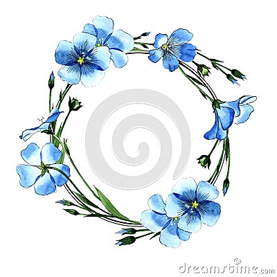 Wildflower flax wreath in a watercolor style. Stock Photo