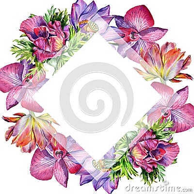 Wildflower flower frame in a watercolor style isolated. Stock Photo