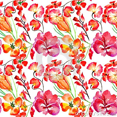 Wildflower flower pattern in a watercolor style isolated. Stock Photo